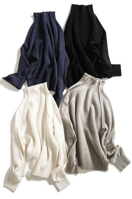 種類10：ネイビー/3XL プチハイネック ベーシック 切り替え ニット セーター トップス ニットソー セーター 袖あり 長袖 ハイネック モックネック ストレート 切り替えデザイン リブ リブニット 編み込み ニット かわいい 大人可愛い きれいめ シンプ