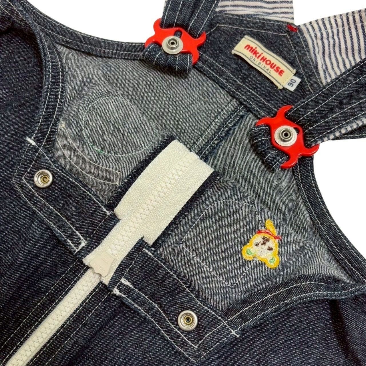 mikihouse ミキハウス デニムオーバーオール 青系 ブルー系 ワッペン