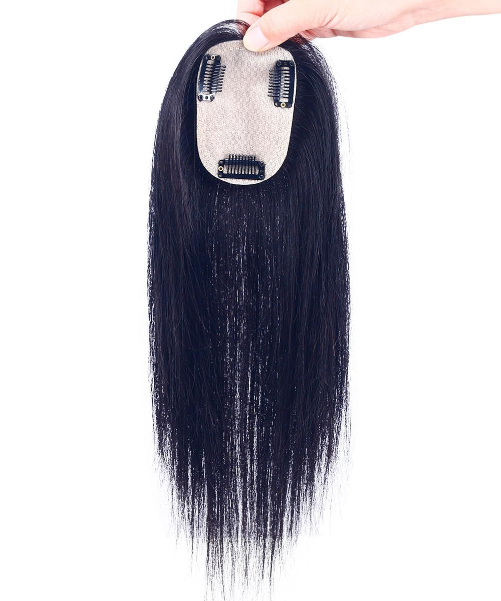円形脱毛 ヘアピース ハゲ隠し 女性 薄毛隠し 医療用ウィッグ 白髪 トップカバー 黒髪 つむじ付き ウィッグ 横7cm縦10cm 増毛 軽量 パッツンバング 自然 人工皮膚 30CM リアル 人毛100％ 自然色 部分ウィッグ HIYE