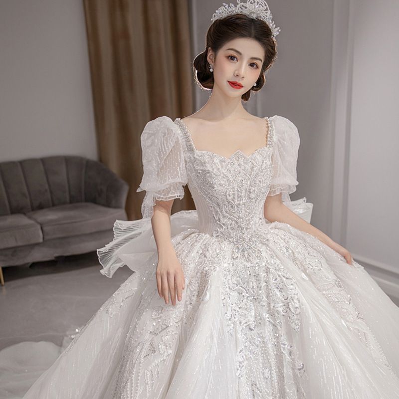 送料無料 法式 ロングトレーン ウエディングドレス 主婚 小柄向け 大きいサイズ 新娘 超仙 赫本風 森系 古 今週注目 ZZ520