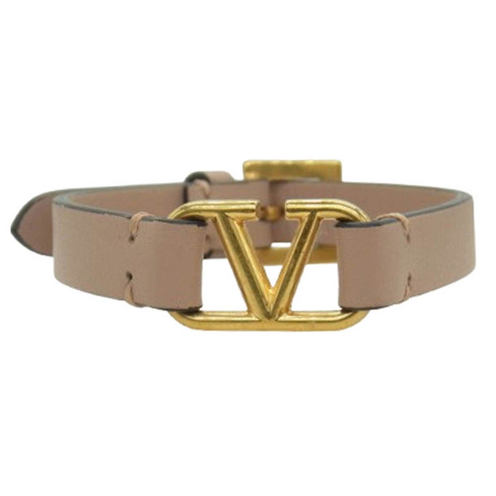 VALENTINO ヴァレンティノ Vロゴ バックル レザー シングル ブレスレット ベージュ系