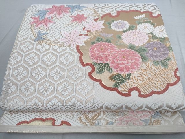 平和屋着物◎六通柄袋帯　唐織　亀甲能丸文　金糸　正絹　逸品　AABI0908yx 平和屋着物◎六通柄袋帯 唐織 花蝶文 金銀糸 正絹 逸品 AABA6333yx