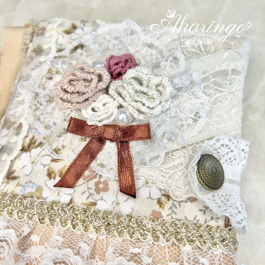 ハンドメイド タティングレースの薔薇 文庫本サイズ（A6）ノート