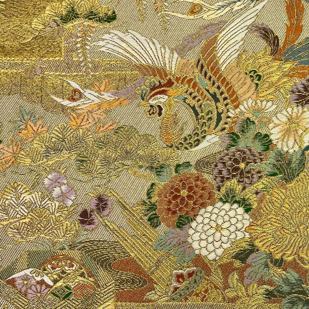 袋帯 秀煌錦織 美しい鳳凰 貝桶に花模様 金糸 金色 O-4138 - メルカリ 