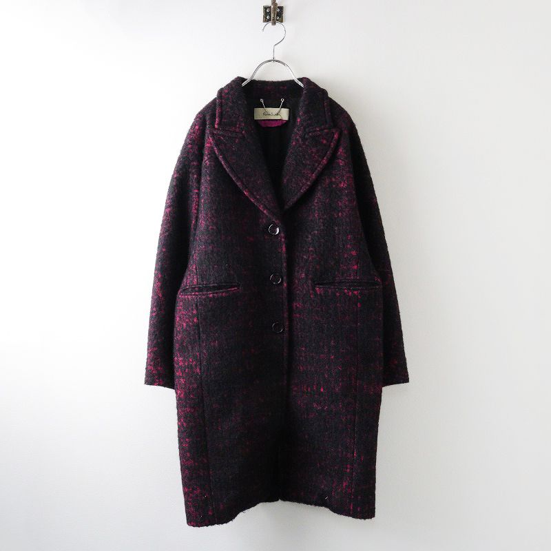 ポールスミス Paul Smith モヘヤブレンド ウール シャギー チェスターコート 3|ブラック ピンク系 羽織り アウター 2400014360318