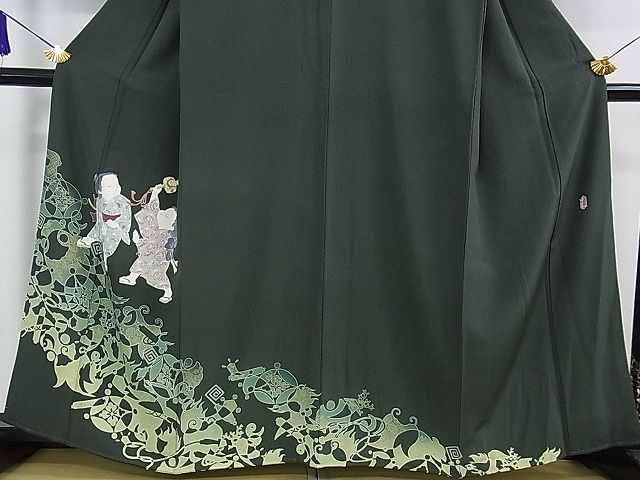 平和屋本店●極上　二代目・由水十久　本加賀友禅　色留袖　二人大黒　錆鉄御納戸色地　色紙・証紙付き　逸品　DZAA0211kh4 平和屋本店○極上 二代目・由水十久 本加賀友禅 色留袖 二人大黒 錆