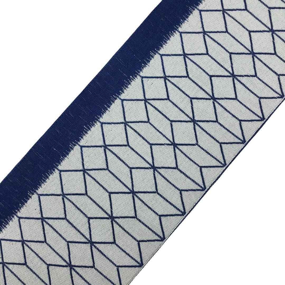 半幅帯 紬 幾何学模様 象牙色 D-2107