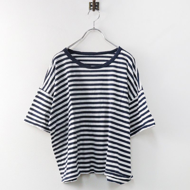 ネストローブ nest Robe コットンリネン ボーダーカットソー/ネイビー