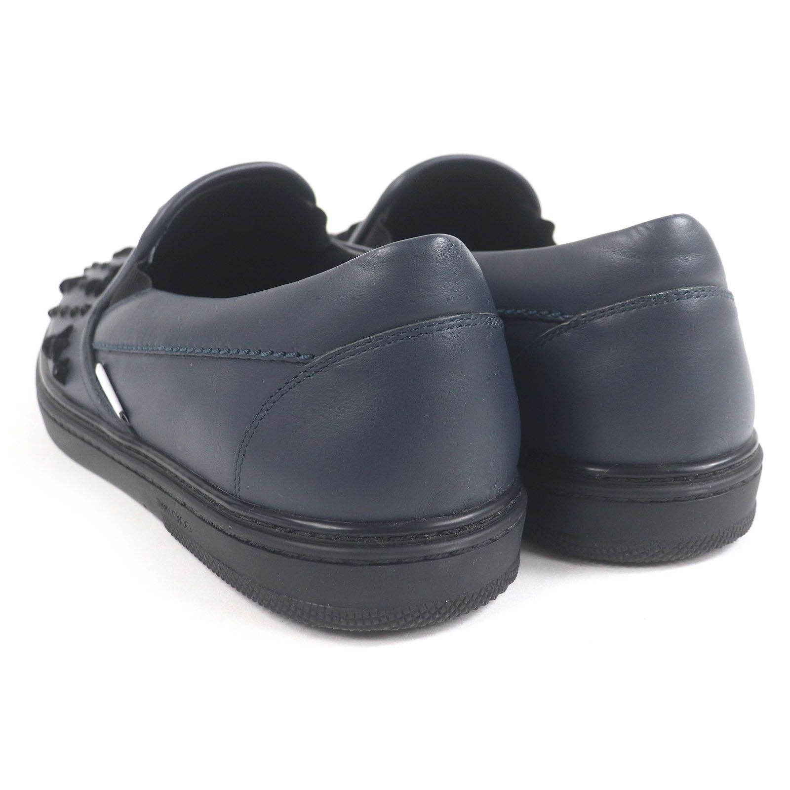 ドンドン見直し JIMMY CHOO ジミーチュウ レザー スターベロアスタッズ ローカットスニーカー スリッポン ダークネイビー 43 イタリア製 メンズ