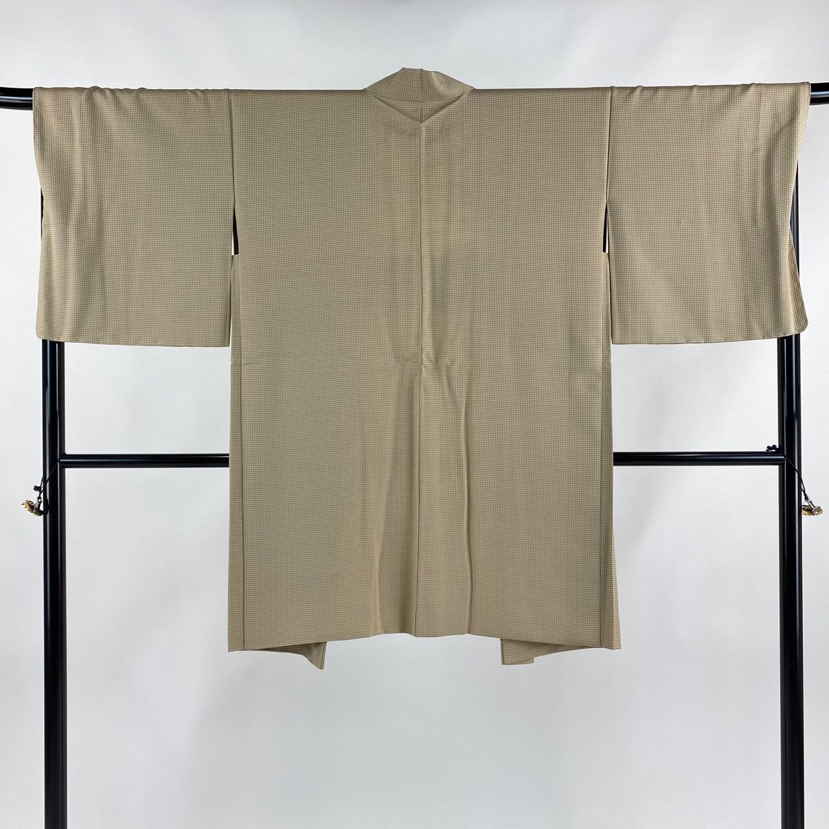羽織 身丈98.5cm 裄丈69.5cm L 千鳥格子 薄茶色 正絹 名品