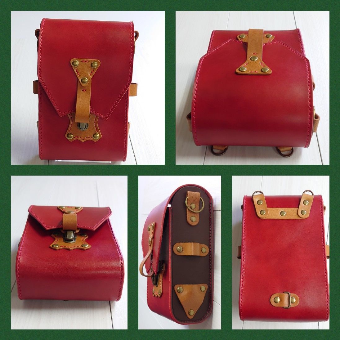 本革使用  差し込み錠式 タテ型バッグ 指フック有り