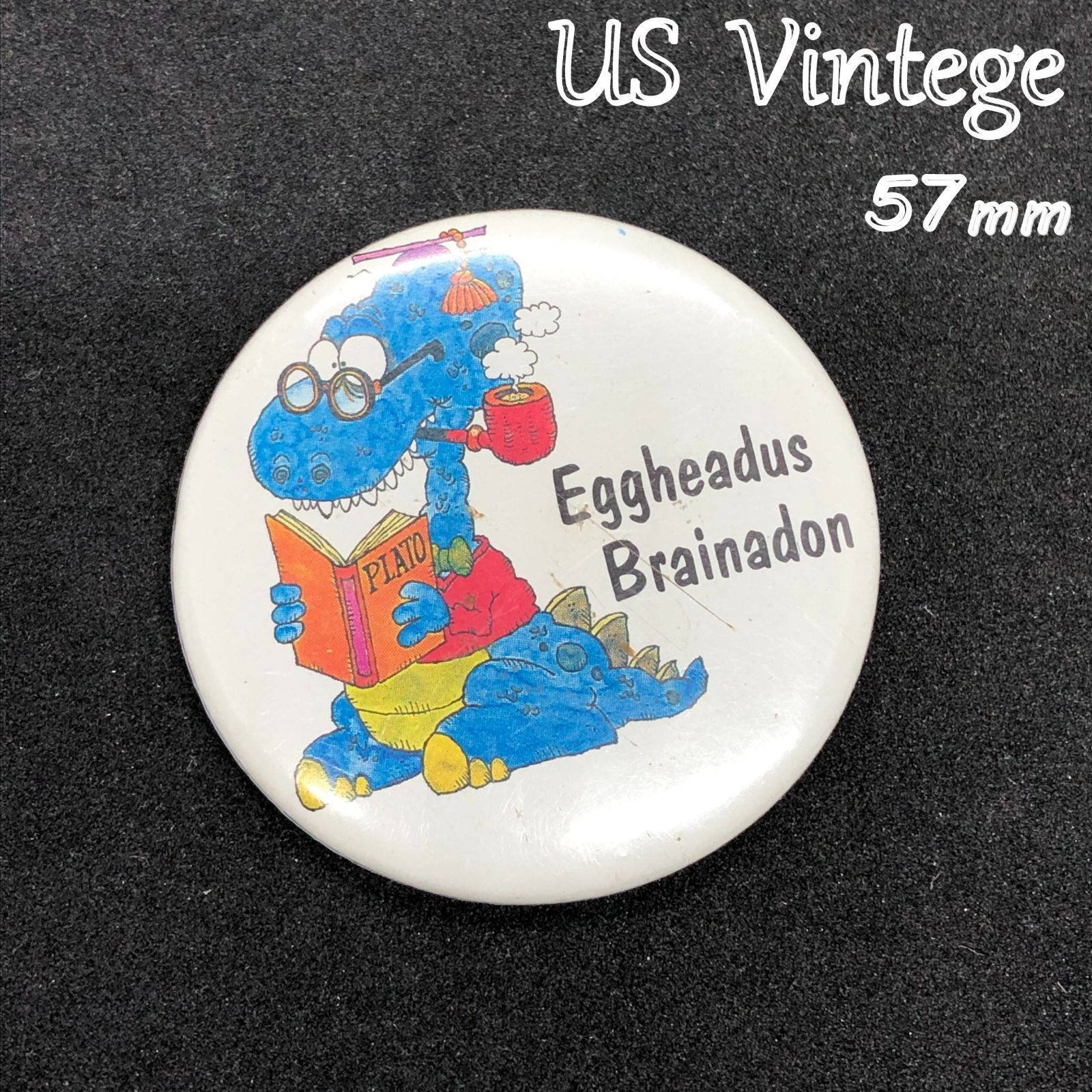 缶バッジ 当時物 『 Eggheadus Brainadon 』 ビンテージ 輸入雑貨