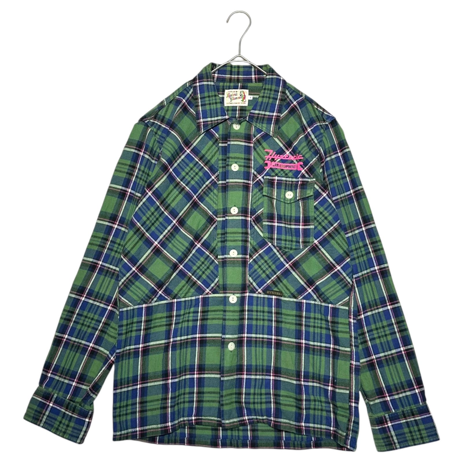 HYSTERIC GLAMOUR(ヒステリックグラマー) Girls Print Check Shirt ガールズ プリント チェック シャツ 02173AH02 S ブルー×グリーン×ピンク