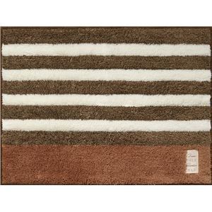 40個セット ふわもこ バスマット|お風呂マット 45×60cm ブラウンボーダー 洗える 防滑加工 〔脱衣所 洗面所〕