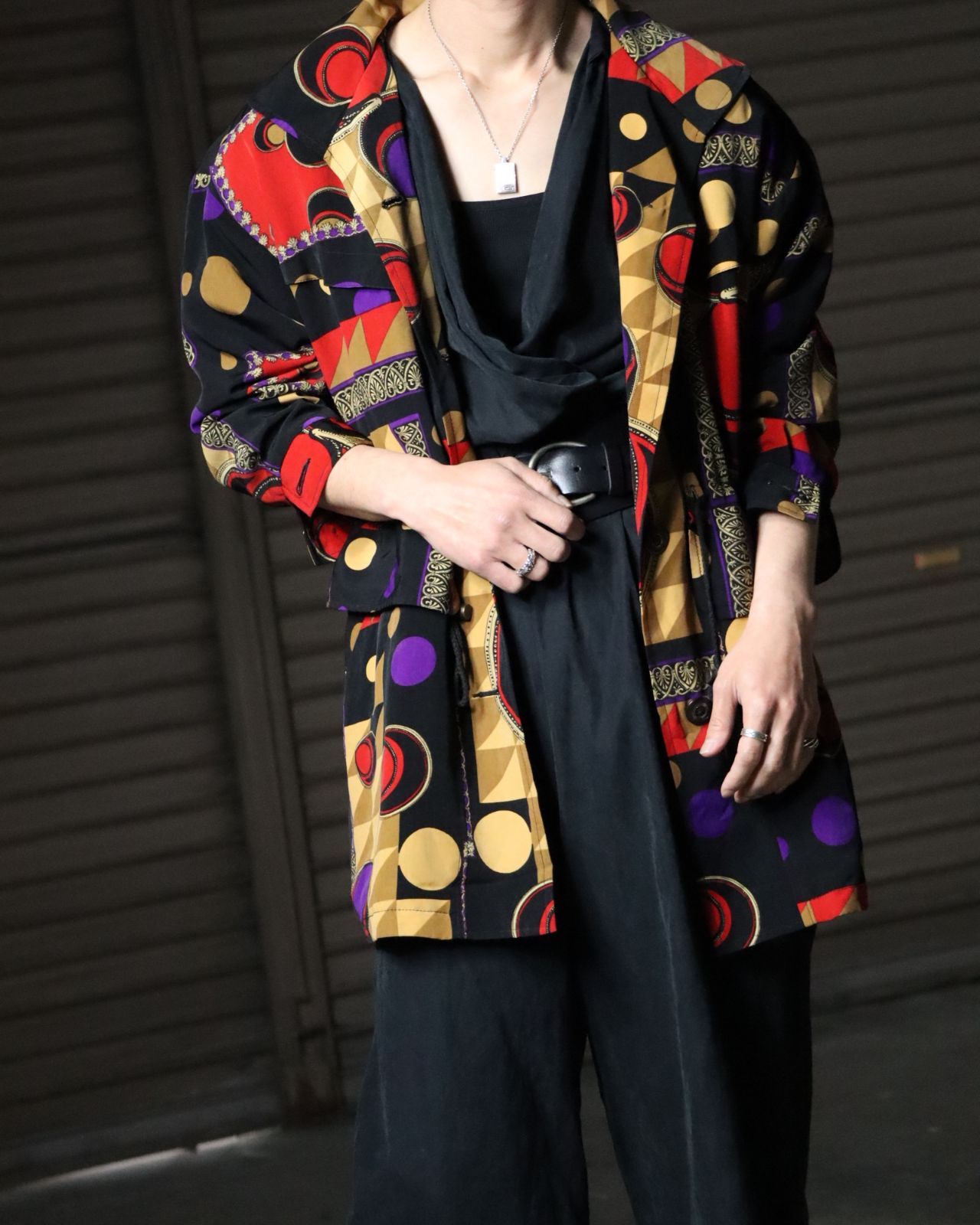 【入手困難】90s 総柄 テーラードジャケット 希少 一点物 シルク100% EVR 90年代 総柄 ゼブラ柄 シルク ジャンパー シルク ブルゾン シルク