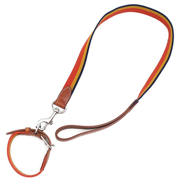 エルメス HERMES 小物 犬用リード ロカバール 犬用首輪 ロカバール3 ウール ナイロン ブライドルレザー ダークアイリッシュ シルバー金具 茶 赤 黄色 紺 メタルループ D刻印