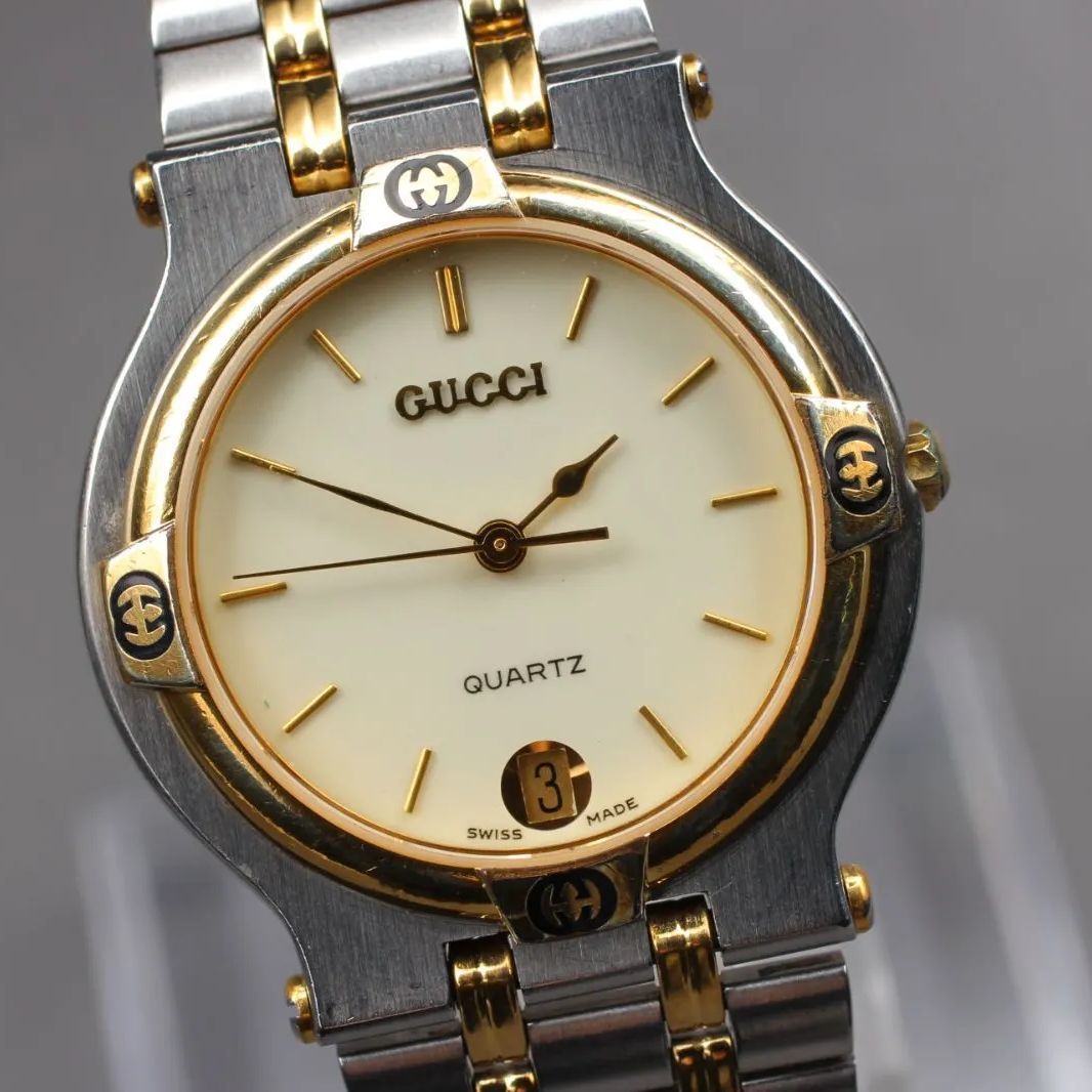157 【美品】 Vintage Gucci 9000M GOLD グッチ クォーツ