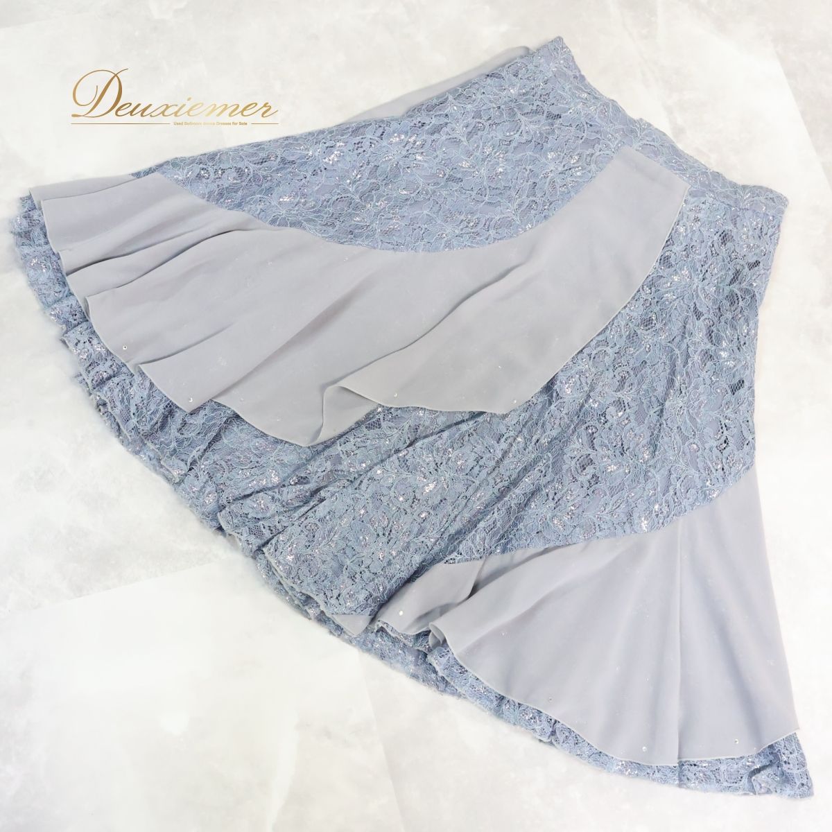 【美品 社交ダンス衣装】パープル UN×Ⅱ ワンピース ドレス 紫 花柄 フリル 美品 社交ダンス衣装】ワンピース ドレス パープル 紫 ライン