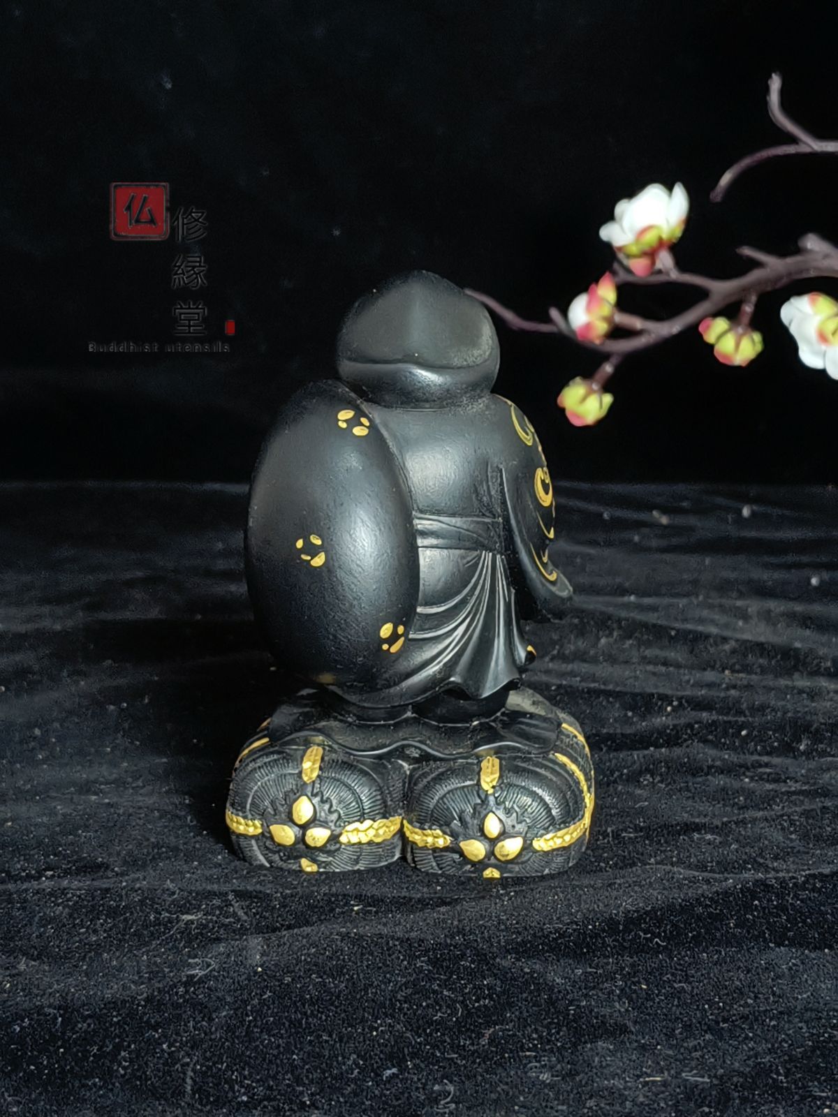 修縁堂】稀少珍品 木彫仏像 七福神大黒天 彫刻 彩繪 本金 切金 柘植材 