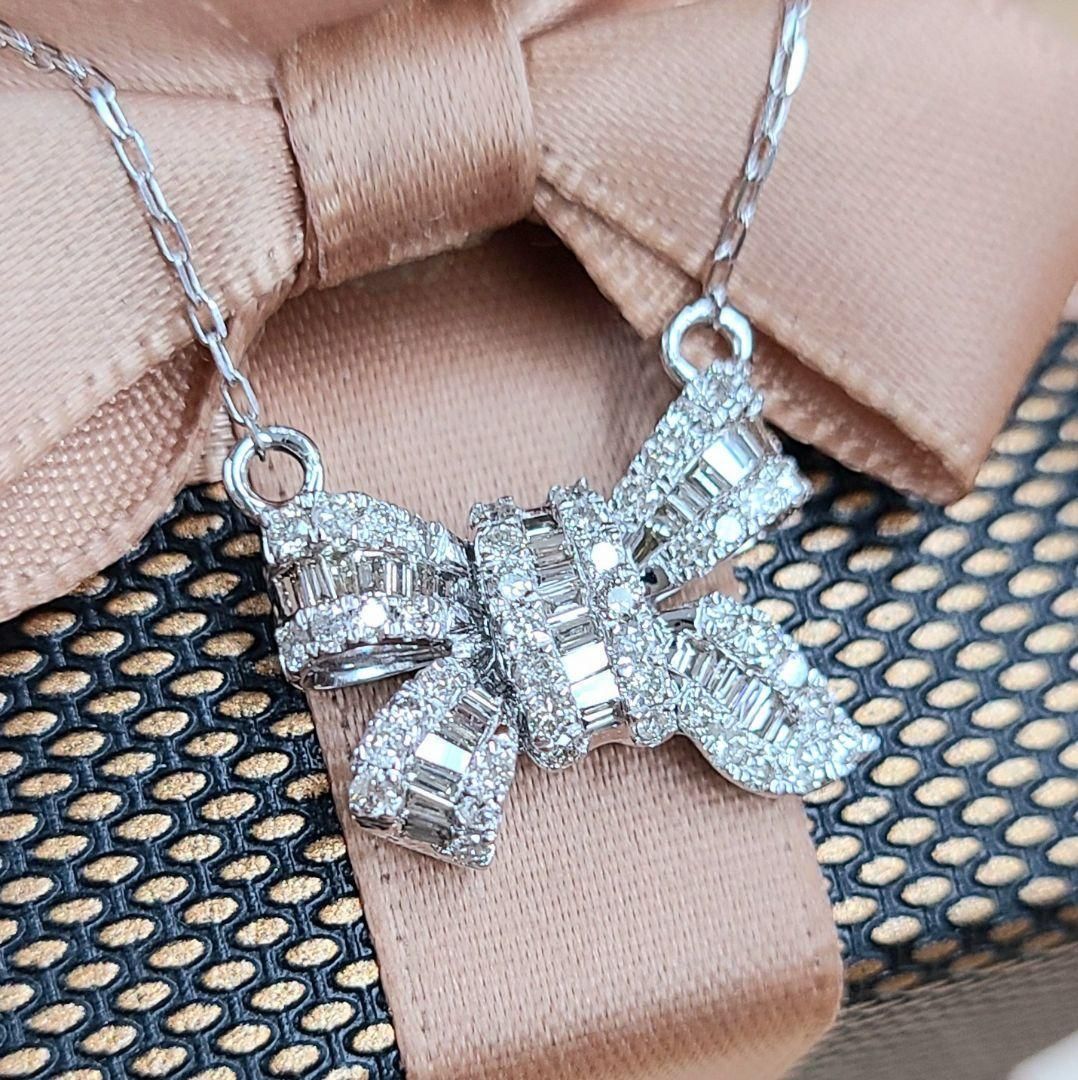 可愛いリボンモチーフ！ 0.5ct ダイヤモンド K18 WG リング 鑑別