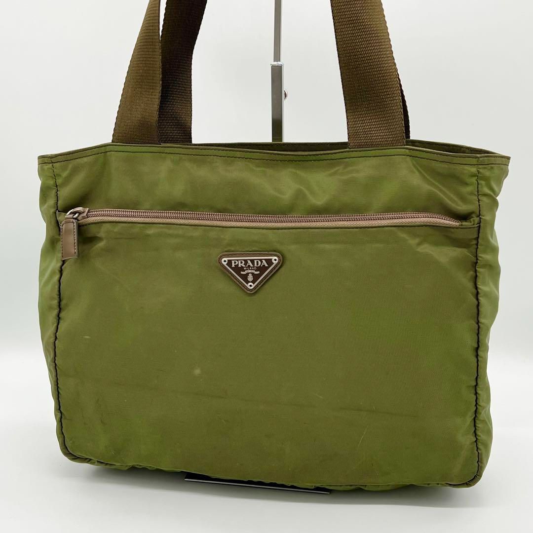 美品】PRADA 3角プレート トートバッグ ナイロン レザー 美品】PRADA 3角プレート トートバッグ ナイロン レザー