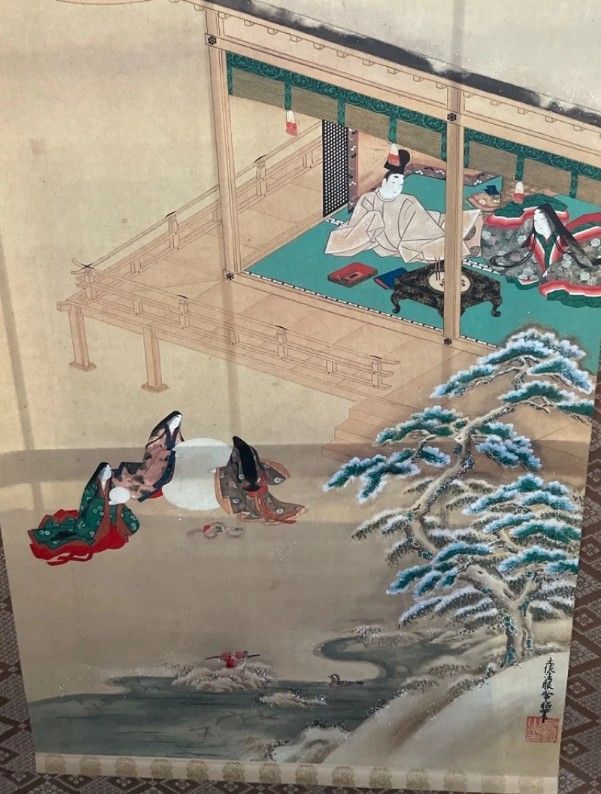 掛軸 著者 土佐光起 画題 源氏物語 模写】//土佐光起/源氏物語図