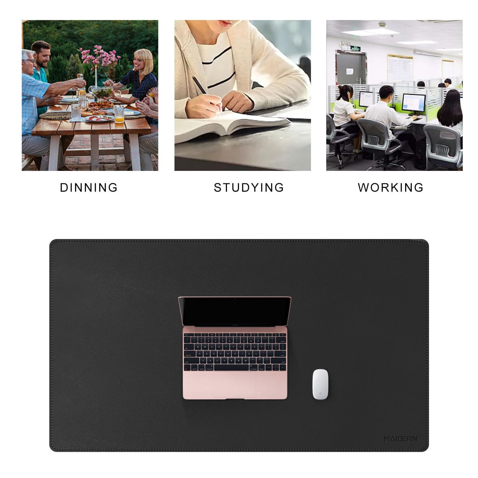 XXLデスクマット フルデスクマウスパッド 両面デスクパッド ゲーム用デスクパッドプロテクター ホームオフィス 60 cm x ブラック 100 コルク＆レザーデスクパッド MAIDERN