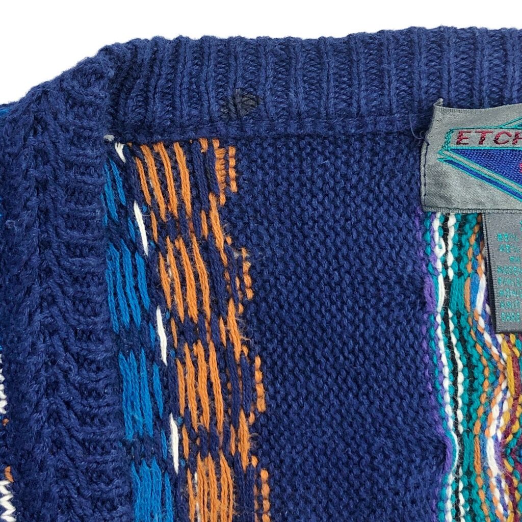 3 Dニットカーディガン マルチカラー メンズ XL 古着 v 4206