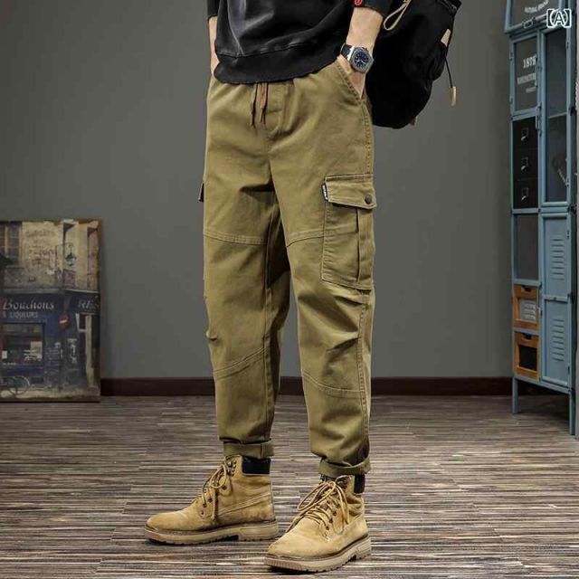 [31 ]メンズ ファッション 服  オシャレ シンプル 大 かっこいい 大きいサイズ ストリート 紳士服 秋 パッチワーク ストレート アメカジ パンツ マルチ ポケット テーパード スポーツ