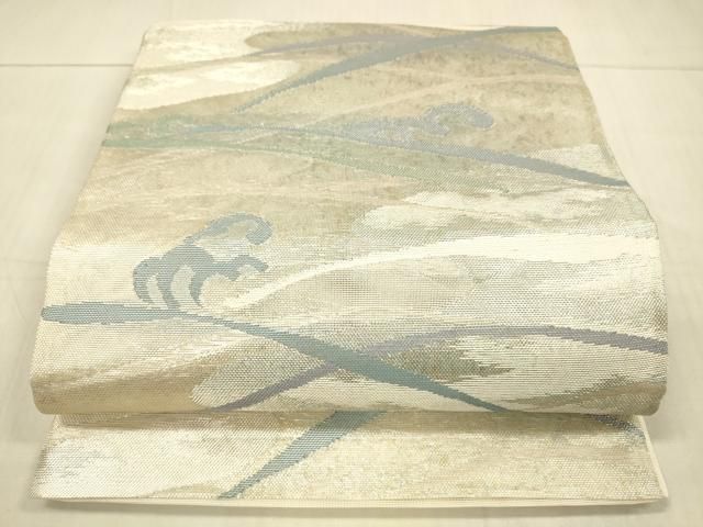 平和屋着物＊夏物 六通柄袋帯 草葉文 銀糸 正絹 逸品 DAAV3844cm