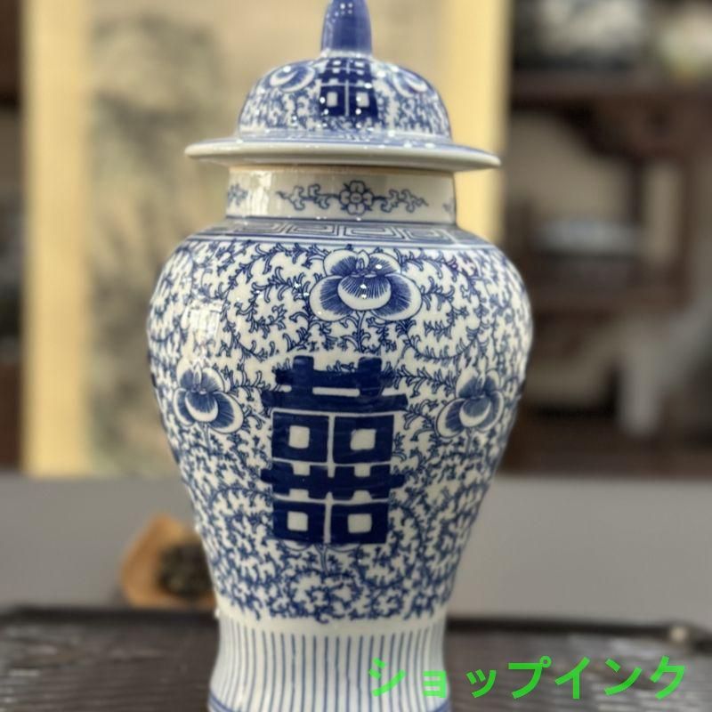 清末期青花磁器将軍壺 景徳鎮 陶磁器 装飾品 現代工芸品 美術品 置物 清末期青花磁器将軍壺 景徳鎮 陶磁器 装飾品 現代工芸品 美術品