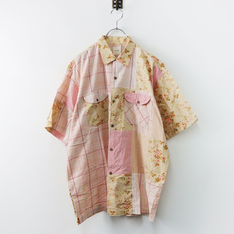 カールヘルム Karl Helmut フラワー×チェックパッチワークシャツ/ピンク ベージュ ブラウス コットン メンズ【2400013793186】