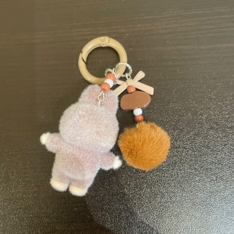 4個セット ラブブ Labubu キーホルダー ミニ ポンポンリボン付き