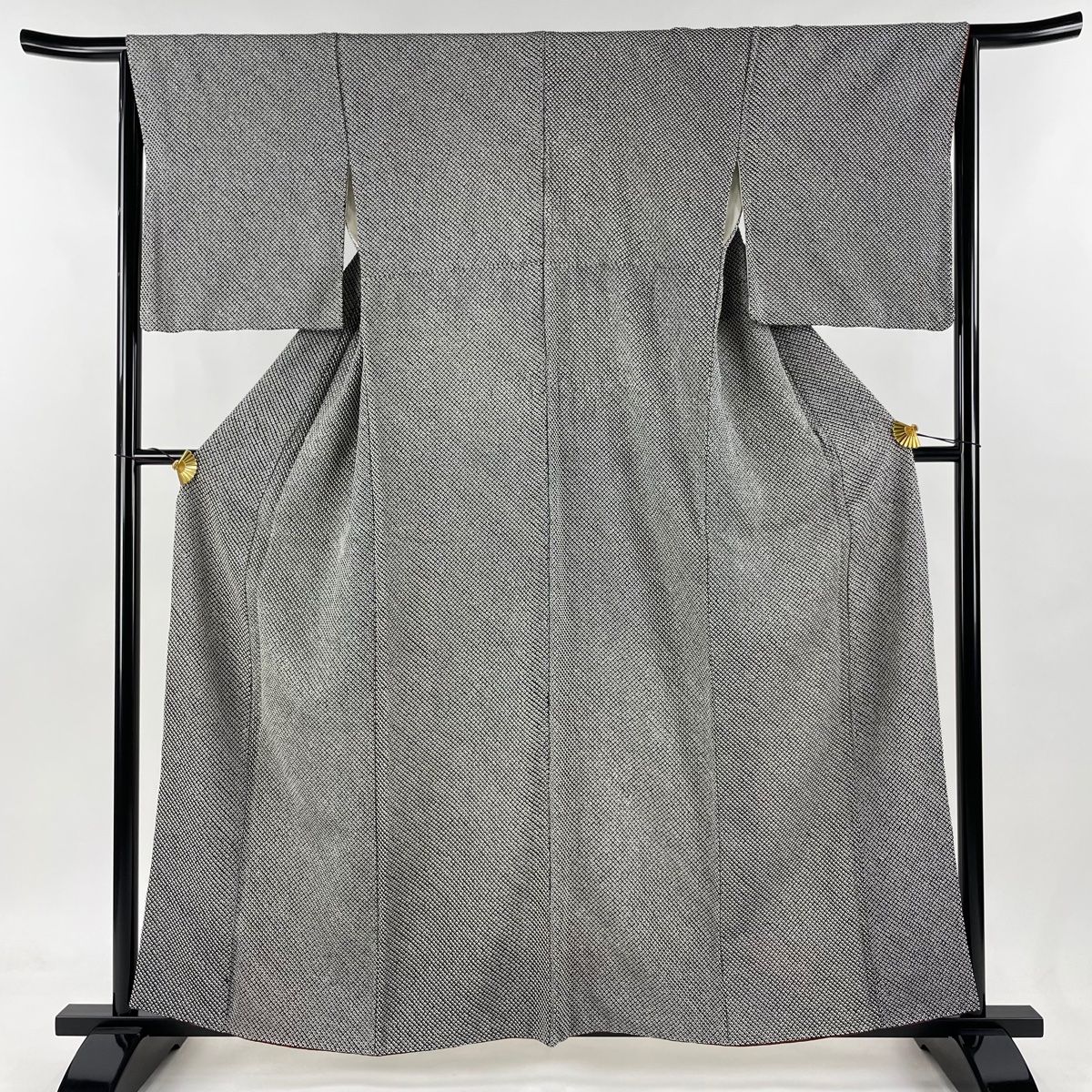 小紋 身丈159cm 裄丈63.5cm S 袷 幾何学 総絞り 黒 正絹 名品