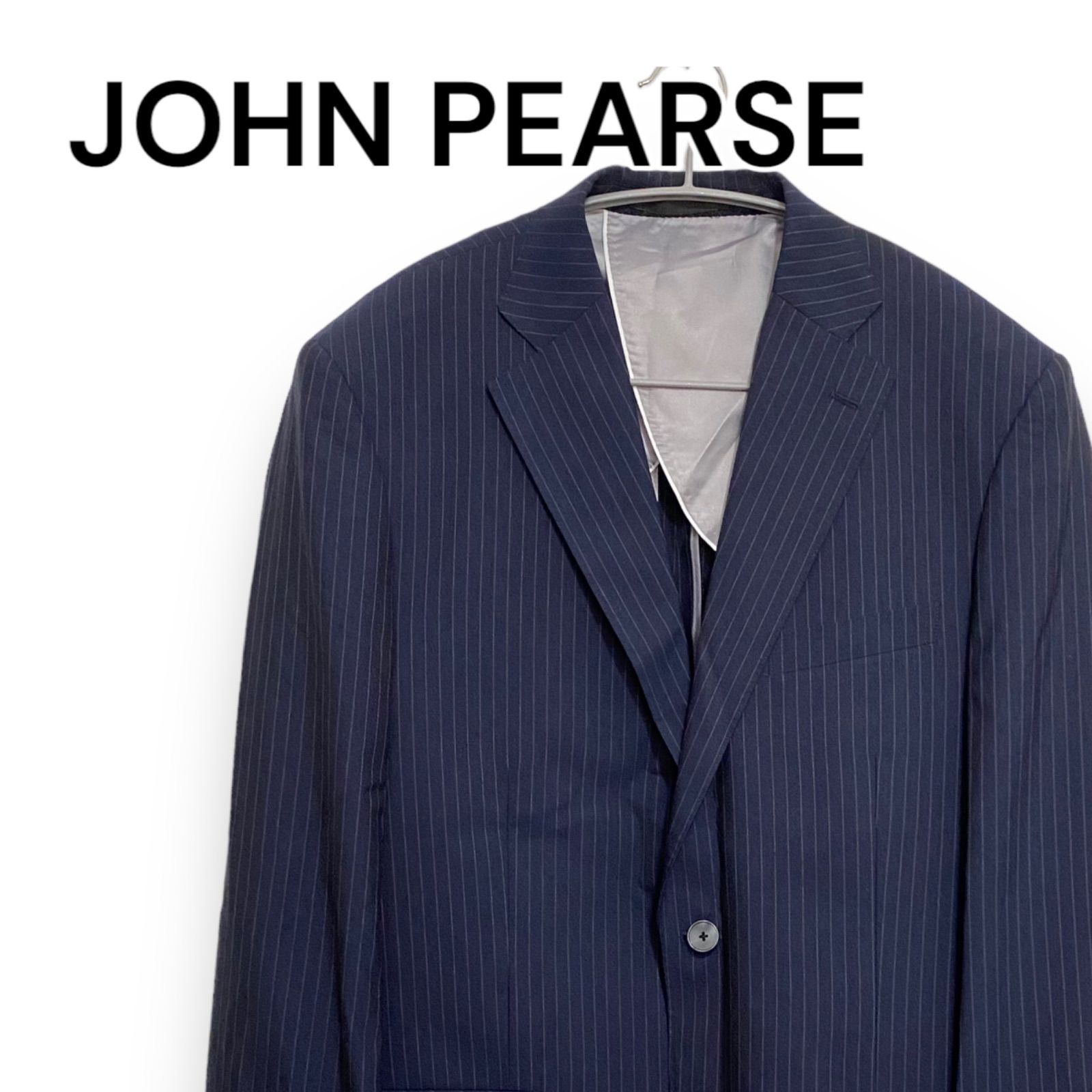 JOHN PEARSE ジョンピアース ネイビー ピンストライプ テーラードジャケット 毛混 100AB7 メンズ ビジネス - メルカリ