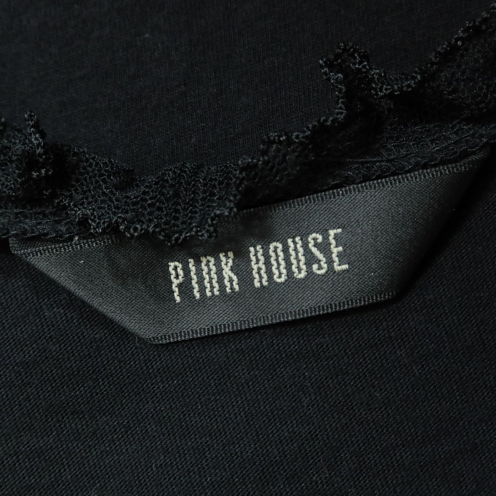 PINK HOUSE - ピンクハウス★レース袖カットソー かぶせ段々フリル♪サイズ3(M) 黒系 z12710 ピンクハウス☆レース袖カットソー かぶせ段々フリル♪サイズ3(M
