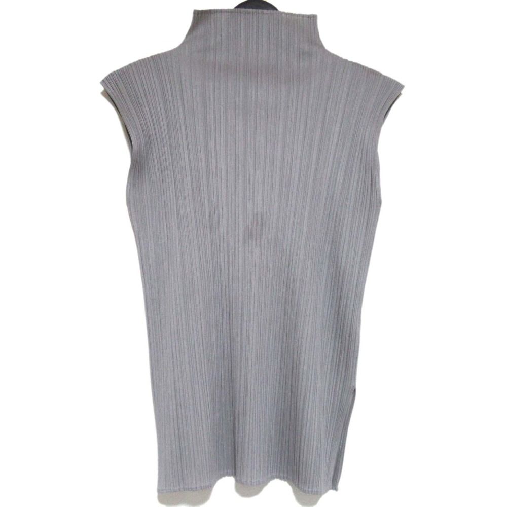 PLEATS PLEASE ISSEY MIYAKE プリーツプリーズ イッセイミヤケ ハイネック ノースリーブ ブラウス サイズ3 グレー レディース 古着