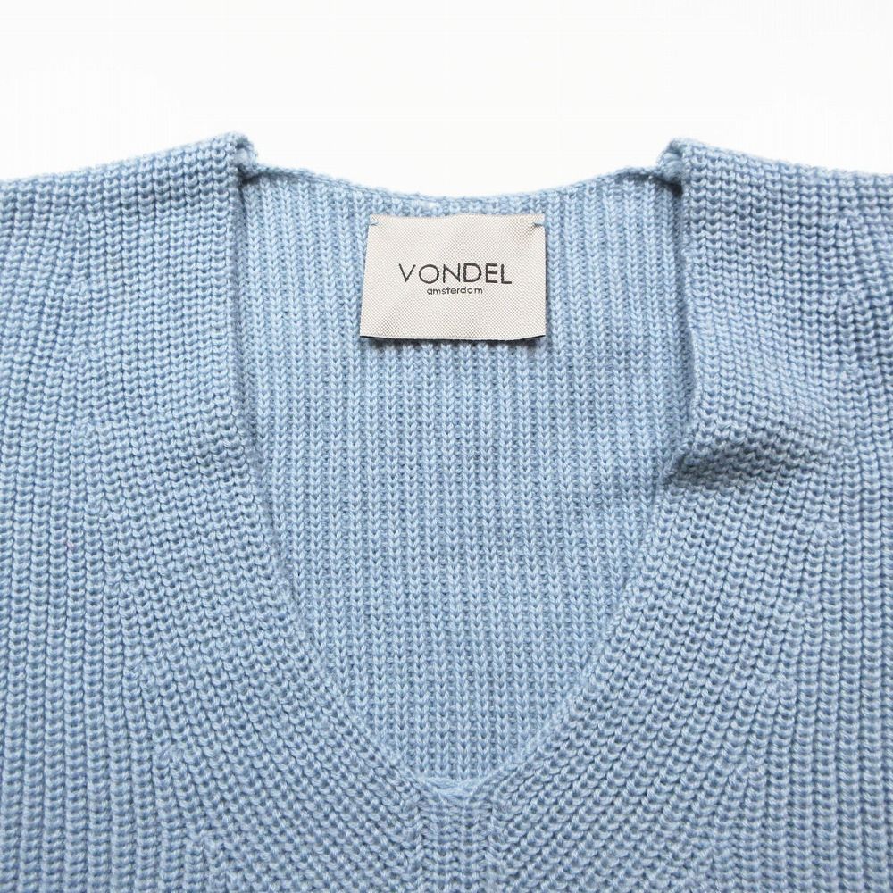 VONDELブルー畦編みセーター VONDEL フォンデル ニット セーター Vネック 畦編み プル