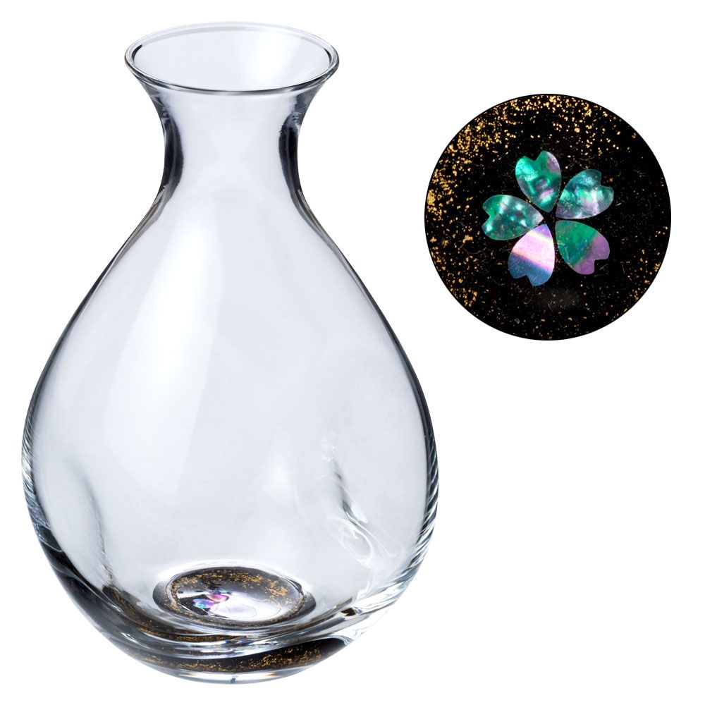 高岡漆器 螺鈿硝子 徳利 金桜 黒 富山県伝統工芸品 Takaoka-shikki raden glass sake cup sakazuki