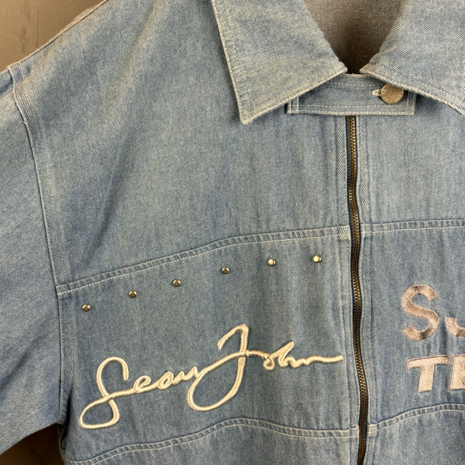 Sean John Y2K archive Hip-Hop ショーンジョン デニムジャケット ブルゾン ロゴ刺繍 ワッペン L