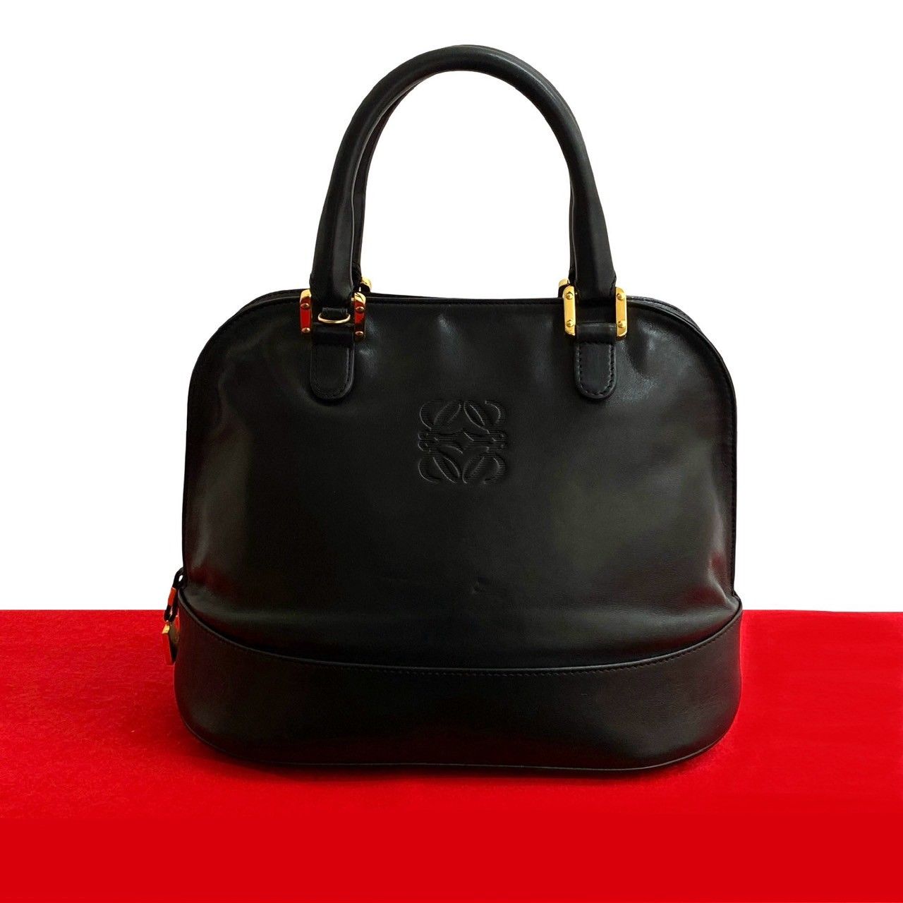 超希少✨ロエベ ミニハンドバッグ アナグラム カーフレザー ブラック 極 美品 LOEWE ロエベ ヴィンテージ アナグラム エンボス ロゴ