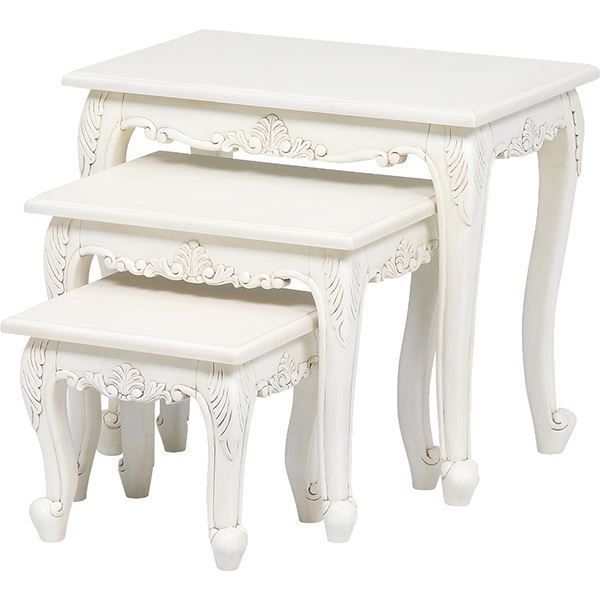 HOT限定SALEサイドテーブル 3個セット Lサイズ約幅64cm アンティークホワイト 木製 コーヒーテーブル/サイドテーブル