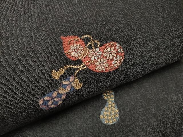 平和屋着物○九寸開き名古屋帯 唐織 京こばな 瓢箪 金糸 正絹 逸品