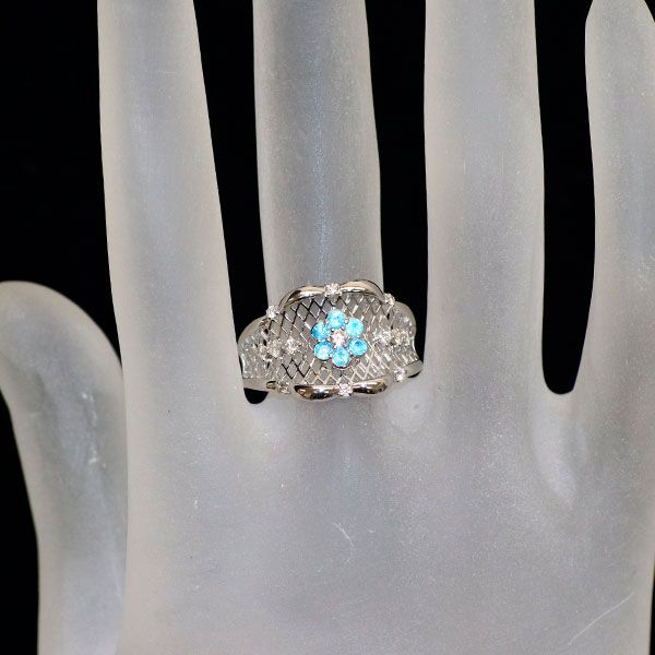 K18WG パライバトルマリン ダイヤモンド リング 0.19ct D0.18ct
