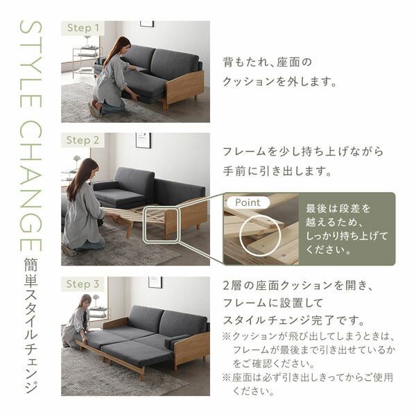 スライド式ソファベッド カバー 単品 3人掛け ダークグレー 洗濯 NEXPOTALLINN_EU