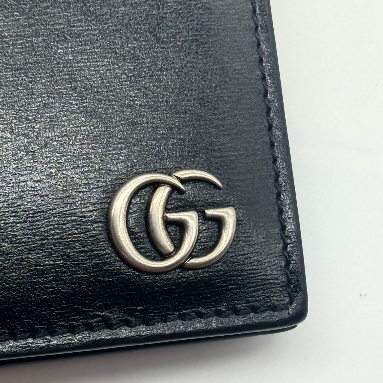 未使用級✨GUCCI グッチ 長財布 ロングウォレット 二つ折り ロゴ金具 シルバー金具 GGマーモント レザー ブラック 黒 - メルカリ