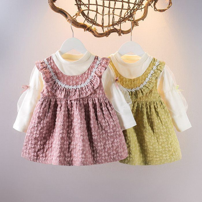 子供服 女の子 ベビーワンピース ワンピース キッズワンピース ガールズ 長袖ワンピース ベビー服 キッズ 花見 子供ドレス 出産祝い 柔らかい 可愛い おしゃれ プレゼント グリーン ピンク 