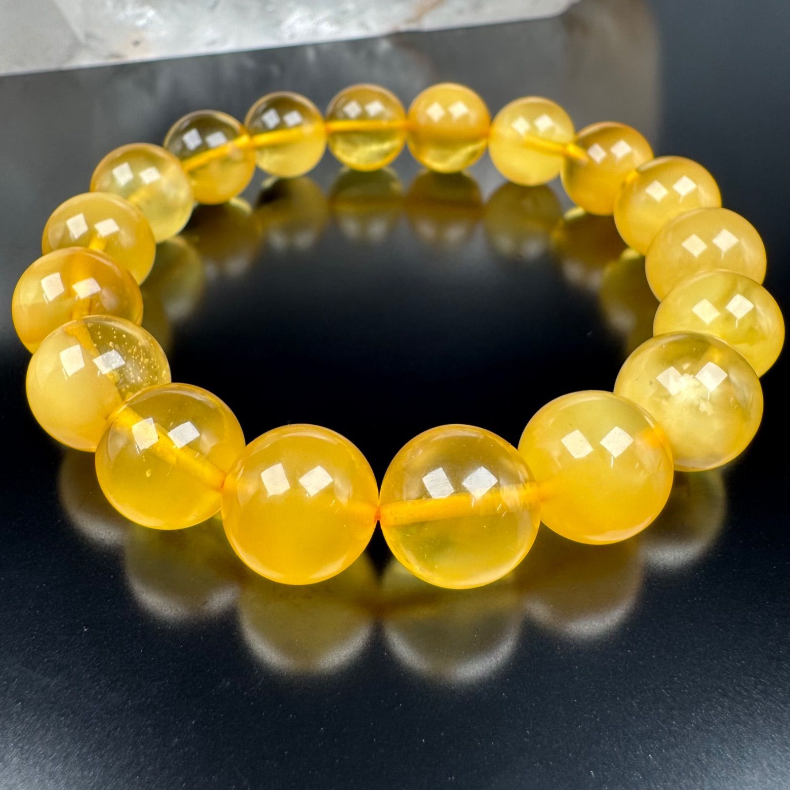 ☆限定少量入荷！極上蜂蜜アンバー☆ミルキーハニーカラー☆中には透明感のある珠も☆古来より愛された宝石☆蜜蝋アンバー【天然琥珀】ブレスレット☆11mm×18珠前後☆内径約16cm☆【バルト海産】≪NW6≫