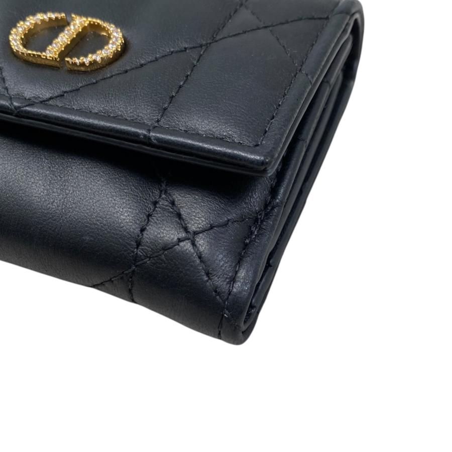 ☆E4633 クリスチャンディオール 3つ折り財布 カロ ハイビスカス