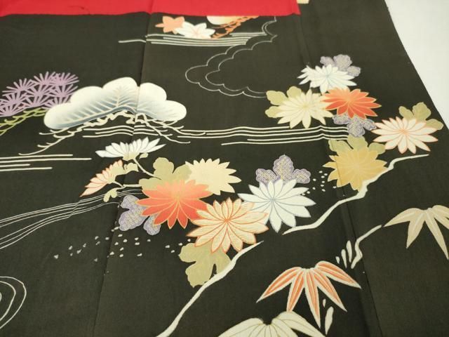 平和屋本店□極上 アンティーク 大正ロマン 振袖 刺繍 御所車吉祥花  